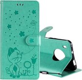 Voor Huawei Y9a Cat Bee Embossing Pattern Shockproof Horizontale Flip Leather Case met houder & kaartsleuven & portemonnee (groen)