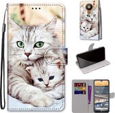 Voor Nokia 5.3 Gekleurde Tekening Cross Textuur Horizontale Flip PU Lederen Case met Houder & Kaartsleuven & Portemonnee & Lanyard (Big Cat Holding Kitten)