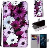 Voor Huawei Honor 20 Gekleurde Tekening Cross Textuur Horizontale Flip PU Leren Case met Houder & Kaartsleuven & Portemonnee & Lanyard (Chrysanthemum Roze Wit Paars)