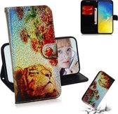 Gekleurde tekening patroon Kleurrijke magnetische gesp Horizontale flip PU lederen tas met houder & kaartsleuven & portemonnee & lanyard voor Galaxy S10e (Tiger Rose)