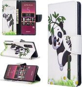 Voor Sony Xperia 5 / XZ5 Gekleurde tekening patroon Horizontale flip lederen tas met houder & kaartsleuven & portemonnee (Panda Bamboo)