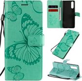 Voor Sony Xperia 10 II 3D Vlinders Embossing Patroon Horizontale Flip Leren Case met Houder & Kaartsleuf & Portemonnee (Groen)