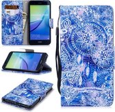 Voor Huawei P10 Lite Gekleurd tekeningpatroon Horizontaal Flip TPU + PU lederen hoesje met houder & kaartsleuven & portemonnee & lanyard (blauw windgong)