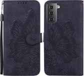 Voor Samsung Galaxy S21 Plus Retro Skin Feel Butterflies Embossing Horizontale Flip Leather Case met houder & kaartsleuven & portemonnee (Zwart)