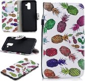 Voor Samsung Galaxy J8 (2018) (EU-versie) Gekleurd tekeningpatroon Horizontaal Flip TPU + PU lederen tas met houder & kaartsleuven & portemonnee & lanyard (gekleurde ananas)