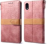 Splicing Color Crocodile Texture PU horizontale lederen flip-hoes voor iPhone XR, met portemonnee & houder & kaartsleuven en lanyard (roze)