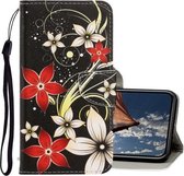 Voor iPhone X / XS 3D Gekleurde tekening Horizontale Flip PU lederen tas met houder & kaartsleuven & portemonnee (rode bloem)