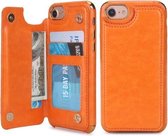 Voor iPhone 6 / 6s / 7/8 POLA TPU + pc-beplating Volledige dekking beschermhoes met houder & kaartsleuven en fotolijst (oranje)