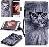 Voor Huawei P10 Gekleurde Tekening Patroon Horizontale Flip TPU + PU Lederen Case met Houder & Kaartsleuven & Portemonnee & Lanyard (Mode Kat)