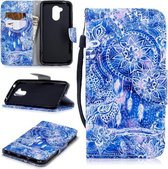 Voor Huawei Honor 6A Gekleurde Tekening Patroon Horizontale Flip TPU + PU Lederen Case met Houder & Kaartsleuven & Portemonnee & Lanyard (Blauw Windgong)