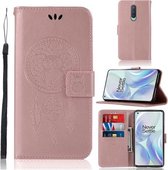 Voor OnePlus 8 Windgong Uil Embossing Patroon Horizontale Flip Leren Case, met Houder & Kaartsleuven & Portemonnee (Rose Goud)