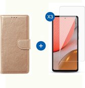 BixB Samsung A72 hoesje - Met 3x screenprotector / tempered glass - Book Case Wallet - Goud