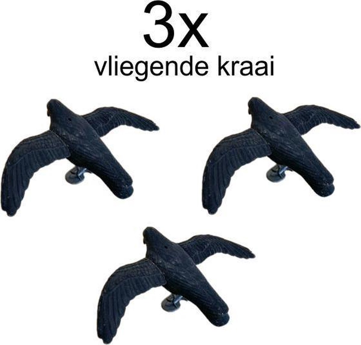 3x vliegende kraai / aanvallende geflockte nep kraai - Halloween decoratie - duivenverjager - diervriendelijk- nep kraai Halloween - decoratie kraai