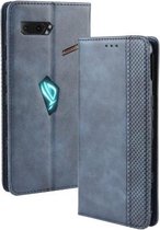 Magnetische gesp Retro Crazy Horse Texture Horizontale flip lederen tas voor Asus ROG Phone II ZS660KL, met houder & kaartsleuven en fotolijst (blauw)