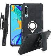 Voor Huawei P30 3 in 1 Cube PC + TPU beschermhoes met 360 graden draaien zilveren ringhouder (zwart)