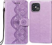 Flower Vine Embossing Pattern Horizontale Flip Leather Case met Card Slot & Holder & Wallet & Lanyard Voor iPhone 12 Pro Max (Purple)