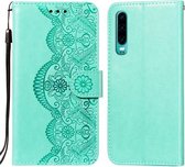 Voor Huawei P30 Flower Vine Embossing Pattern Horizontale Flip Leather Case met Card Slot & Holder & Wallet & Lanyard (Green)