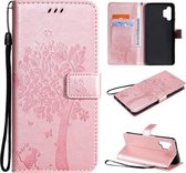 Voor Samsung Galaxy A32 5G Tree & Cat Pattern Pressed Printing Horizontale Flip PU Leather Case met houder & kaartsleuven & portemonnee & Lanyard (Rose goud)
