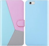 Voor iPhone 6s Plus / 6 Plus Driekleurige stiksels Horizontale flip TPU + PU lederen tas met houder & kaartsleuven en portemonnee (blauw)