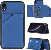 Skin Feel PU + TPU + PC Achterkant Schokbestendig hoesje met kaartsleuven & houder & fotolijst voor iPhone XR (koningsblauw)