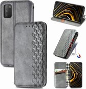 Voor Xiaomi POCO M3 Cubic Grid Pressed Horizontal Flip Magnetic PU Leather Case met houder & kaartsleuven & portemonnee (grijs)