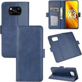 Voor Geschikt voor Xiaomi Poco X3 / X3 NFC Dubbelzijdige magnetische gesp Horizontale flip lederen tas met houder & kaartsleuven & portemonnee (donkerblauw)