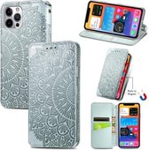 Blooming Mandala reliëf patroon magnetische horizontale flip lederen tas met houder & kaartsleuven & portemonnee voor iPhone 12 Pro Max (grijs)