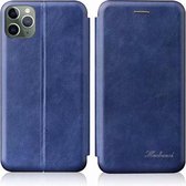 Voor iPhone 12 Pro Max Geïntegreerde spanning Retro textuur Magnetische TPU + PU lederen tas met kaartsleuf en houder (blauw)