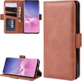 Wallet Stand lederen mobiele telefoonhoes voor Galaxy S10, met portemonnee en houder en kaartsleuven (bruin)