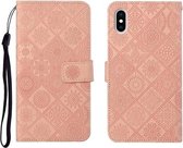 Etnische stijl reliëf patroon horizontale flip lederen tas met houder & kaartsleuven & portemonnee & lanyard voor iPhone XS Max (roze)