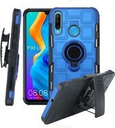 Voor Huawei P30 Lite 3 in 1 Cube PC + TPU beschermhoes met 360 graden draaien zwarte ringhouder (blauw)