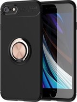 Voor iPhone SE 2020 metalen ringhouder 360 graden roterende TPU-hoes (zwart + roségoud)