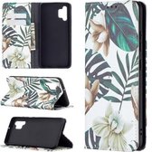 Voor Samsung Galaxy A32 4G gekleurde tekening patroon onzichtbare magnetische horizontale flip PU lederen tas met houder & kaartsleuven & portemonnee (rode bladeren)
