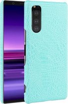 Schokbestendig Crocodile Texture PC + PU-hoesje voor Sony Xperia 5 (lichtgroen)