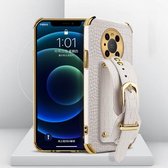 Voor Huawei Mate 40 Pro Electroplated TPU krokodillenpatroon lederen tas met polsband (wit)