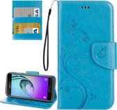Voor Galaxy A5 (2017) / A520 Vlinders Love Flowers Embossing Horizontale Flip Leather Case met houder & kaartsleuven & Wallet & Lanyard (blauw)