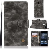 Voor Nokia 3 Retro koperen gesp Crazy Horse horizontale flip PU lederen tas met houder & kaartsleuven & portemonnee & lanyard (grijs)