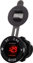 Universele auto QC3.0 Dual-poorts USB-lader Stroomuitgang-adapter 5V 2.4A IP66 met LED digitale voltmeter (rood licht)