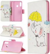 Voor Galaxy A20s Patroon Gekleurde Tekening Horizontale Flip Leren Case met Houder & Kaartsleuven & Portemonnee (Paraplu Olifant)