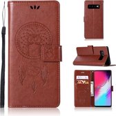Windgong Uil Embossing Patroon Horizontale Leren Flip Case met Houder & Kaartsleuven & Portemonnee Voor Galaxy S10 5G (Bruin)