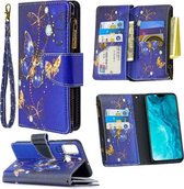 Voor Huawei Honor 9X Lite Gekleurde Tekening Patroon Rits Horizontale Flip Leren Case met Houder & Kaartsleuven & Portemonnee (Paarse Vlinder)
