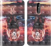 Voor Nokia 3.2 3D-schilderij Gekleurd tekeningpatroon Horizontaal Flip TPU + PU-lederen hoes met houder & kaartsleuven & portemonnee & lanyard (Dream Lion)