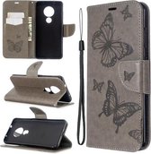 Voor Nokia 6.2 / 7.2 Embossing Two Butterflies Pattern Horizontale Flip PU Leather Case met houder & kaartsleuf & portemonnee & lanyard (grijs)
