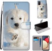 Voor Samsung Galaxy A02s / M02s Gekleurde Tekening Cross Textuur Horizontale Flip PU Lederen Case met Houder & Kaartsleuven & Portemonnee & Lanyard (Sneeuw Puppy)