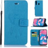 Windgong Uil Embossing Patroon Horizontale Flip lederen tas met houder & kaartsleuven & portemonnee voor Galaxy M30 (blauw)