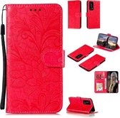 Voor Huawei P40 Pro Plus Kant Bloem Embossing Patroon Horizontale Flip Leren Hoes, met Houder & Kaartsleuven & Portemonnee & Fotolijst & Lanyard (Rood)