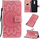 Voor OPPO F11 Geperst Afdrukken Zonnebloempatroon Horizontale Flip PU Lederen Case met Houder & Kaartsleuven & Portemonnee & Lanyard (Roze)