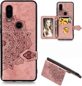 Voor Motorola P40 Mandala Reliëf Magnetische Doek PU + TPU + PC Case met Houder & Kaartsleuven & Portemonnee & Fotolijst & Riem (Rose Goud)