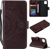 Totem Flower Reliëf Horizontale Flip TPU + PU lederen tas met houder & kaartsleuven & portemonnee voor iPhone 11 (bruin)