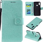 Voor Huawei Y6 (2019) Totem Bloem Reliëf Horizontale Flip TPU + PU lederen tas met houder & kaartsleuven & portemonnee (groen)